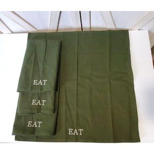 West Elm Cotton Placemats Set of 4 Dark Green Red Hues EAT Embroidered Excellent
